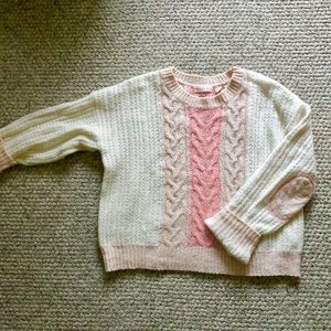 Pink/creme cotton alpaca blend cozy sweater